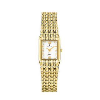 Certus Paris womens rectangular gold tone brass white dial watch