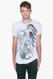 Balmain Ivory Bird Print T shirt for men