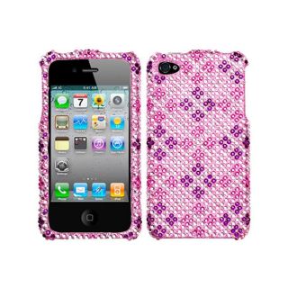 Premium Apple iPhone 4/ 4S Plaid Pink/ Purple Rhinestone Case
