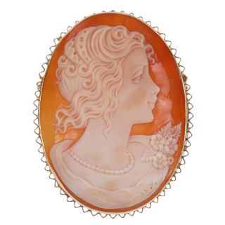 14k Yellow Gold Etrusca Shell Cameo Profile 52 mm Oval Pendant Brooch