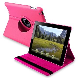 Hot Pink 360 degree Swivel Leather Case for Apple iPad 2