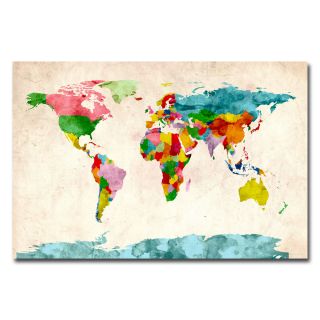 Michael Tompsett Watercolor World Map Canvas Art Today $49.99 Sale