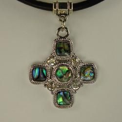 Jewelry by Dawn Cross Shaped Abalone Greek Leather Necklace