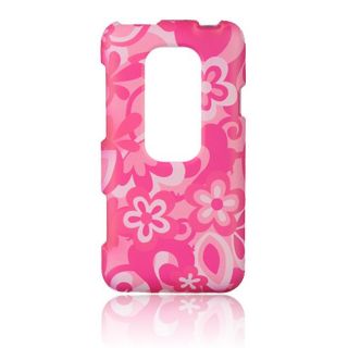 Luxmo Hot Pink with Flower Rubber Coated Case for HTC EVO 3D
