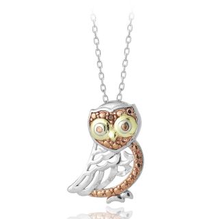 DB Designs Tri color Gold over Sterling Silver Red Diamond Owl