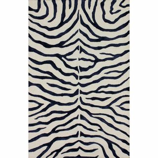 Handmade Zebra Navy Faux Silk / Wool Rug