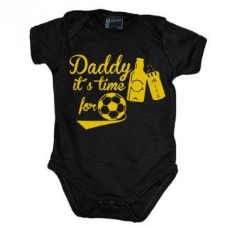 Daddy it s time for soccer   cheers Babybody kurzarm gelb print