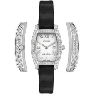 Elini Womens La Petite Full Diamond Black Strap Watch