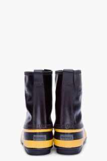 Sorel Black & Yellow Leather  Sentry Original Boots  for men