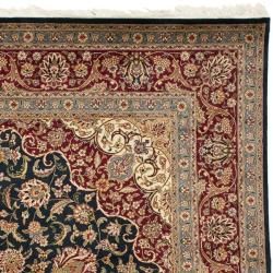 Asian Hand knotted Royal Kerman Navy and Red Wool Rug (6 x 9