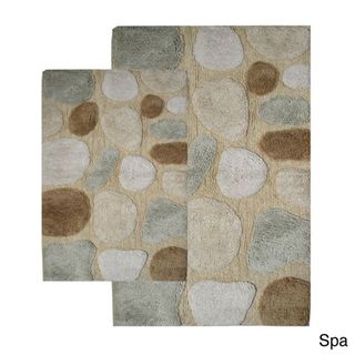Rockway Collection Cotton Non Skid Stone Design Bath Rugs (Set of 2