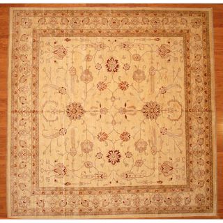 Afghani Hand knotted Oushak Vegetable Dye Ivory/ Red Wool Rug (13 x
