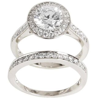 Sterling Silver Clear Cubic Zirconia Bridal inspired Ring Set