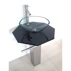 Brushed Stainless Steel Pedestal and Black Glass Countertop and Faucet