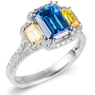 18k Gold 3 1/10ct TDW Blue and Canary Color Enhanced Diamond Ring (F G