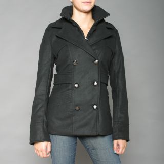 Red Fox Womens Black Double Collar Military inspired Wool blend Coat