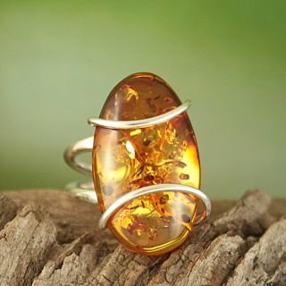 Sterling Silver Freeform Honey Baltic Amber Ring (Lithuania