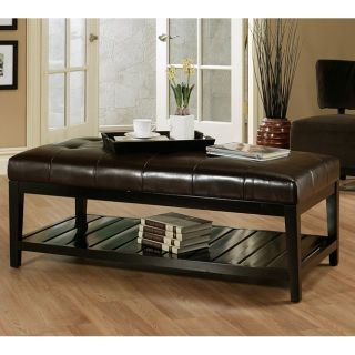 Abbyson Living Manchester Bicast Tufted Leather Coffee Table Ottoman