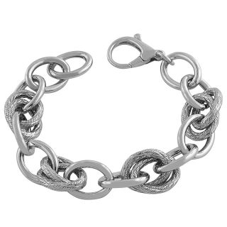 Rhodiumplated Sterling Silver Polished/ Textured Oval Link Bracelet