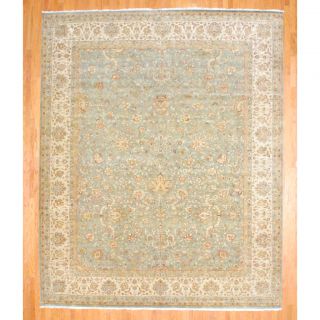 Indo Hand knotted Tabriz Light Green/ Ivory Wool Rug (12 x 145) Was
