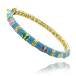 14k Gold Overlay Childrens Turquoise Enamel Butterfly Design Bangle